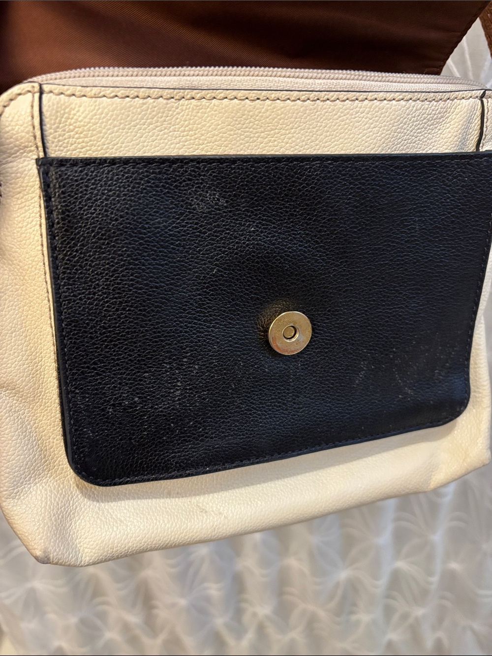 Fossil Tri-Tone Leather Crossbody in Brown, Black, Cream - Picture 6 of 13